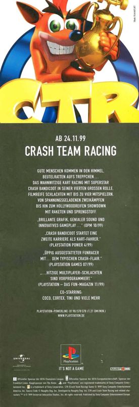 CTR: Crash Team Racing Magazine Advertisement (Magazine Advertisements): Mega Fun (Germany), Issue 12/1999