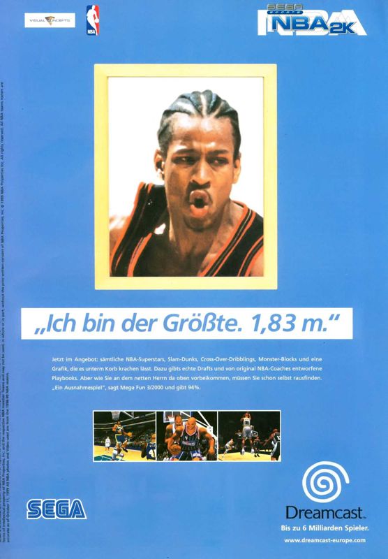 NBA 2K Magazine Advertisement (Magazine Advertisements): Mega Fun (Germany), Issue 04/2000 Part 2