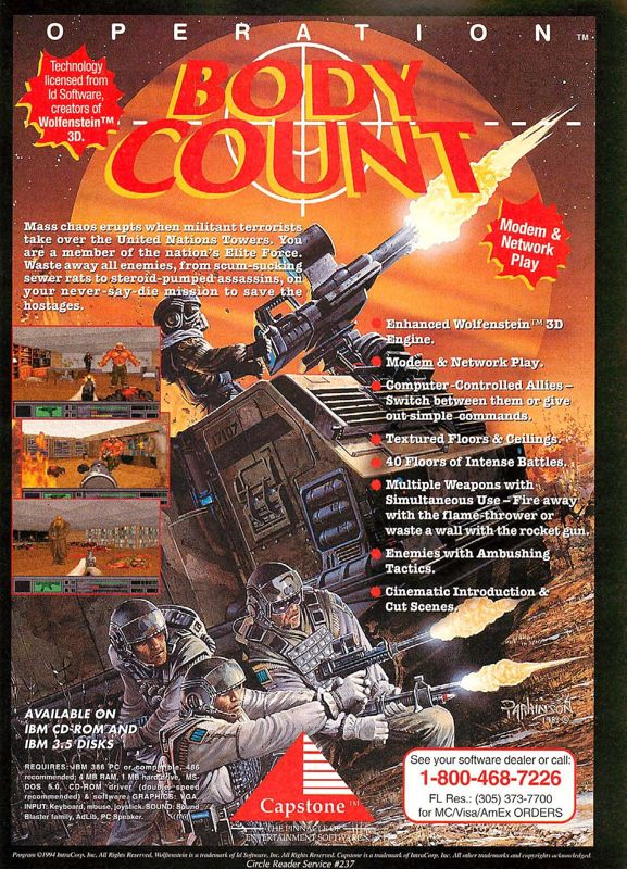 Operation Body Count Magazine Advertisement (Magazine Advertisements): Computer Gaming World (US), Issue 126 (January 1995)