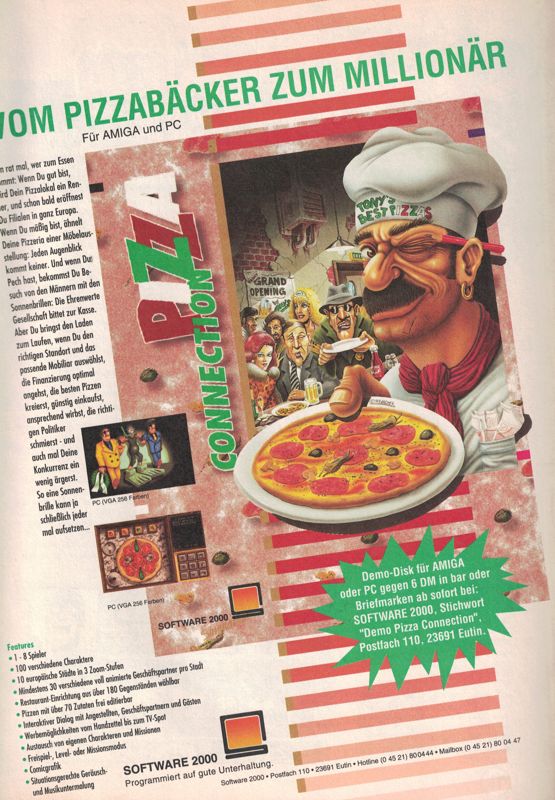 Pizza Tycoon Magazine Advertisement (Magazine Advertisements): Amiga Joker (Germany), Issue 5/1994