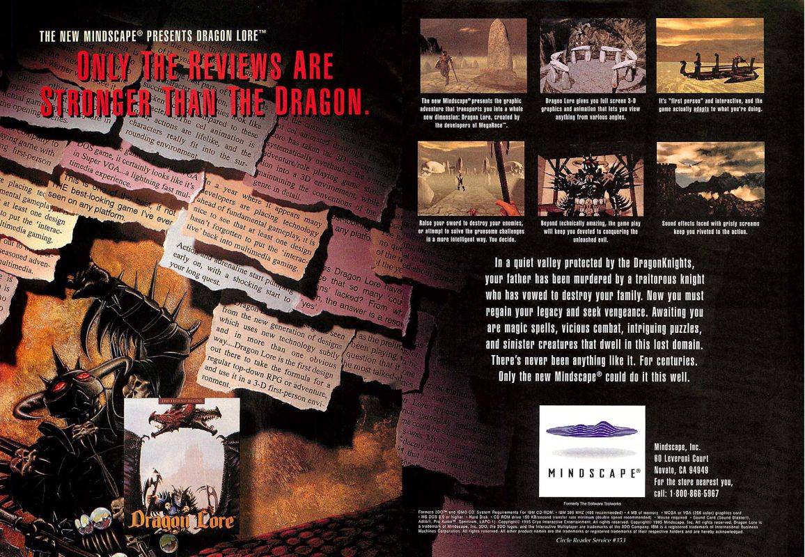 Dragon Lore: The Legend Begins Magazine Advertisement (Magazine Advertisements): Computer Gaming World (US), Issue 126 (January 1995)