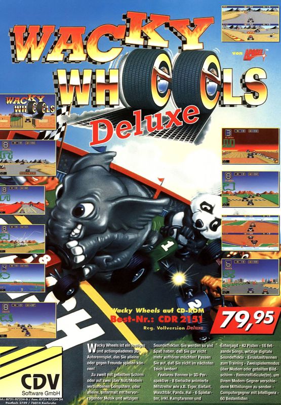 Wacky Wheels Magazine Advertisement (Magazine Advertisements): PC Games (Germany), Issue 04/1995