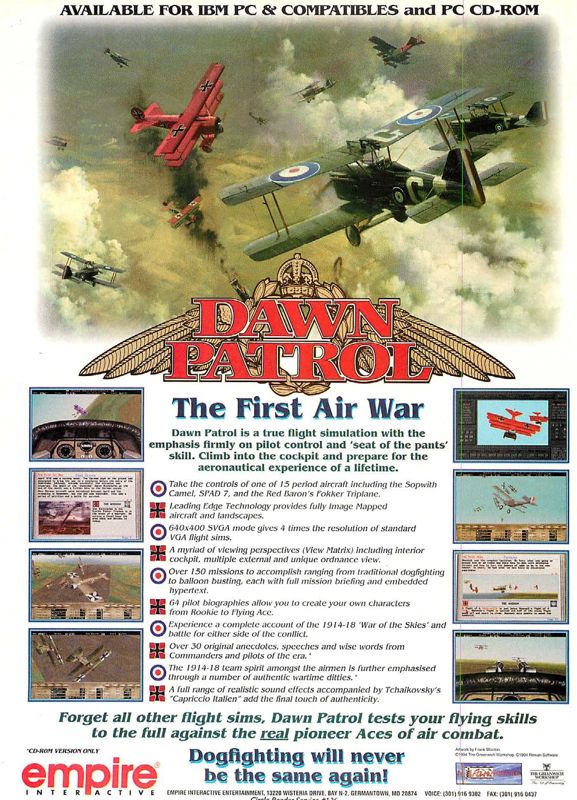 Dawn Patrol Magazine Advertisement (Magazine Advertisements): Computer Gaming World (US), Issue 126 (January 1995)