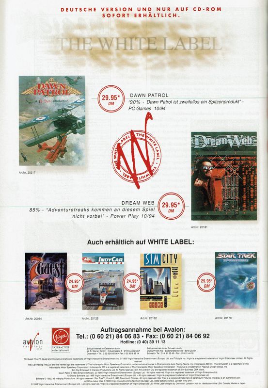 Dawn Patrol Magazine Advertisement (Magazine Advertisements): PC Player (Germany), Issue 02/1996