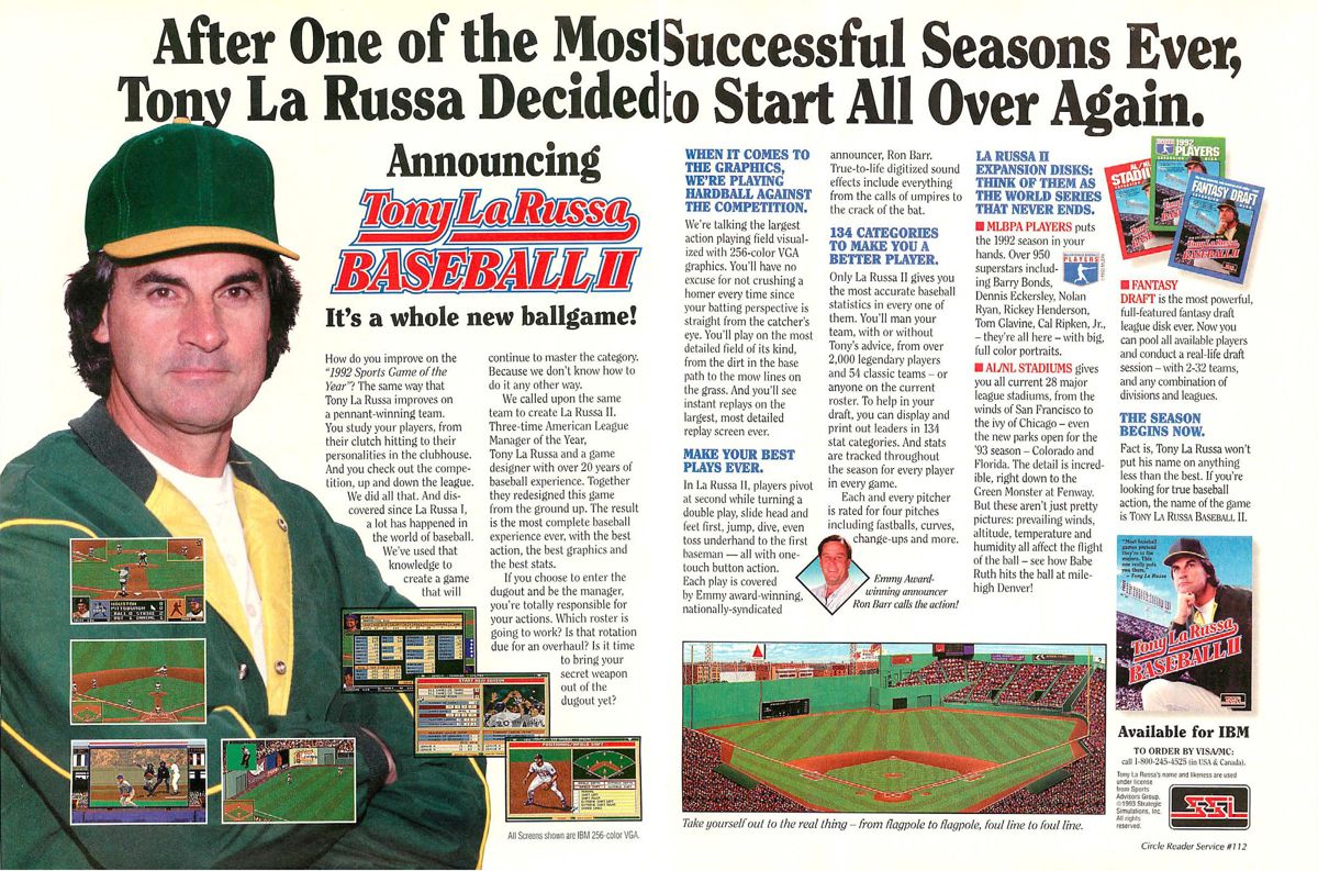 Tony La Russa Baseball II Magazine Advertisement (Magazine Advertisements): Computer Gaming World (US), Number 105 (April 1993)