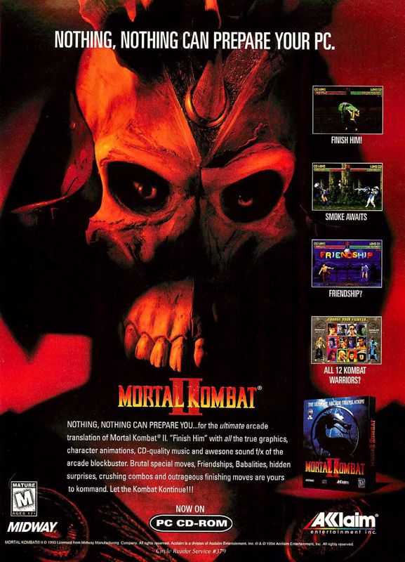 Mortal Kombat II Magazine Advertisement (Magazine Advertisements): Computer Gaming World (US), Issue 127 (February 1995)