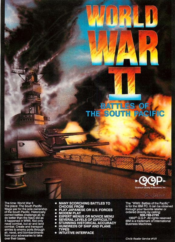 World War II: Battles of the South Pacific Magazine Advertisement (Magazine Advertisements): Computer Gaming World (US), Number 108 (July 1993)