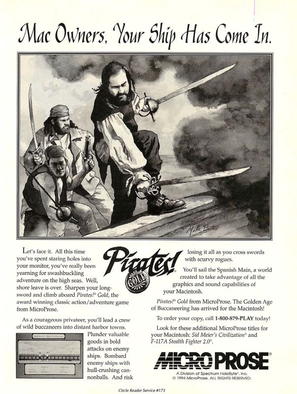 Pirates! Gold Magazine Advertisement (Magazine Advertisements): Computer Gaming World (US), Issue 07/1994