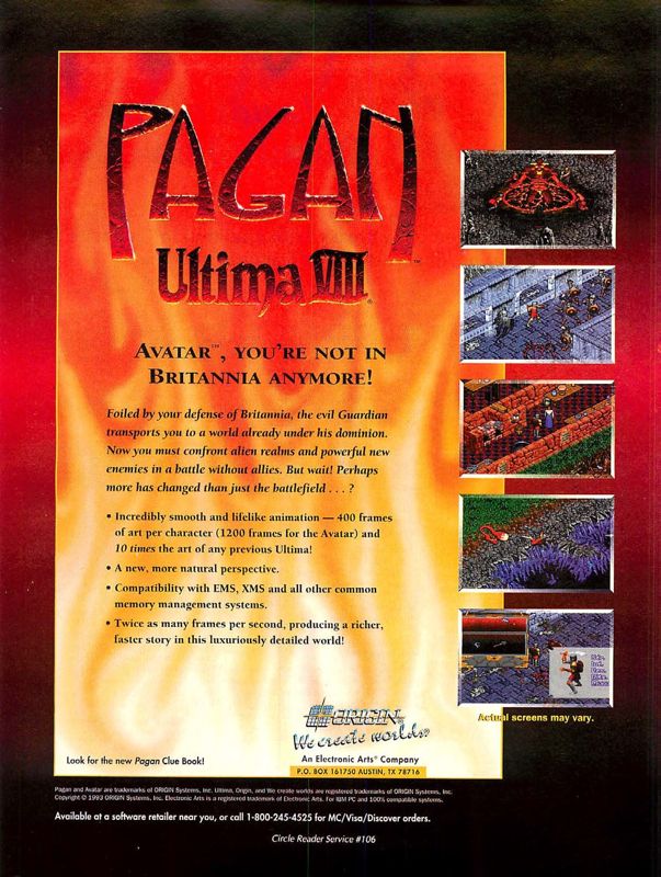 Pagan: Ultima VIII Magazine Advertisement (Magazine Advertisements): Computer Gaming World (US), Number 112 (November 1993)