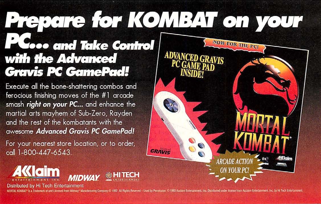 Mortal Kombat Magazine Advertisement (Magazine Advertisements): Computer Gaming World (US), Issue 123 (October 1994)