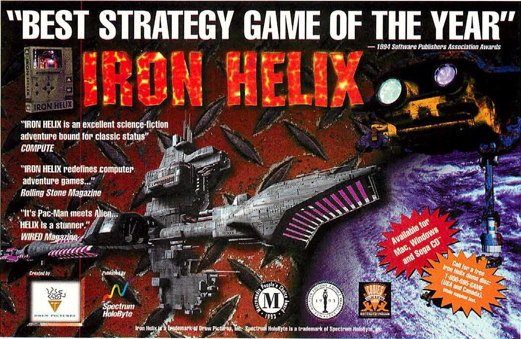 Iron Helix Magazine Advertisement (Magazine Advertisements): Computer Gaming World (United States), Issue 124 (November 1994)