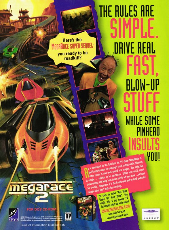 MegaRace 2 Magazine Advertisement (Magazine Advertisements): PC Gamer (U.S.), Issue 28 (September, 1996)