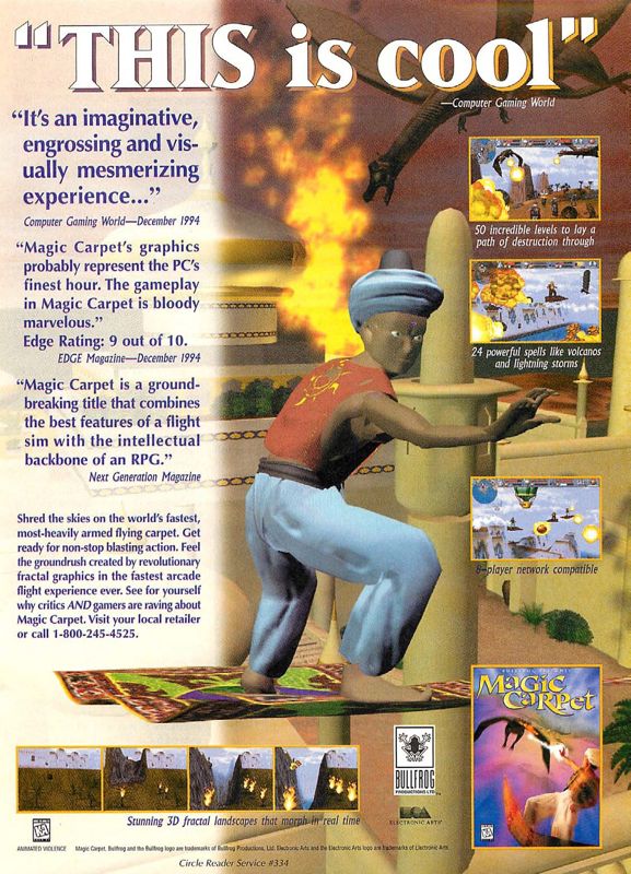 Magic Carpet Magazine Advertisement (Magazine Advertisements): Computer Gaming World (US), Issue 128 (March 1995)
