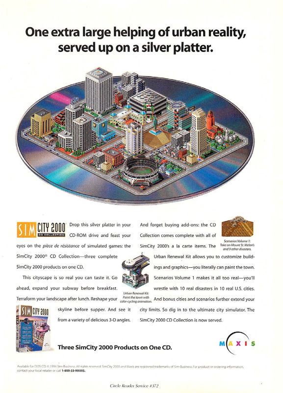 SimCity 2000: CD Collection Magazine Advertisement (Magazine Advertisements): Computer Gaming World (US), Issue 127 (February 1995)