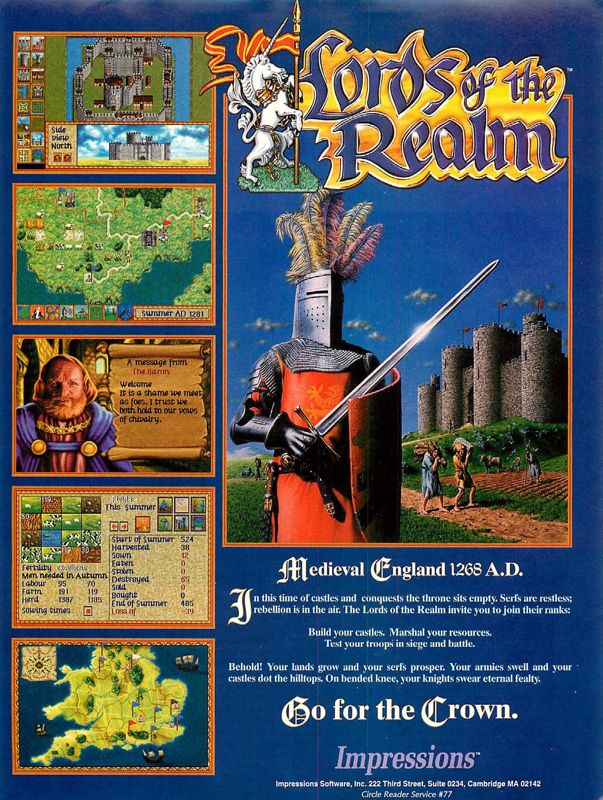 Lords of the Realm Magazine Advertisement (Magazine Advertisements): Computer Gaming World (US), Issue 07/1994 Part 2