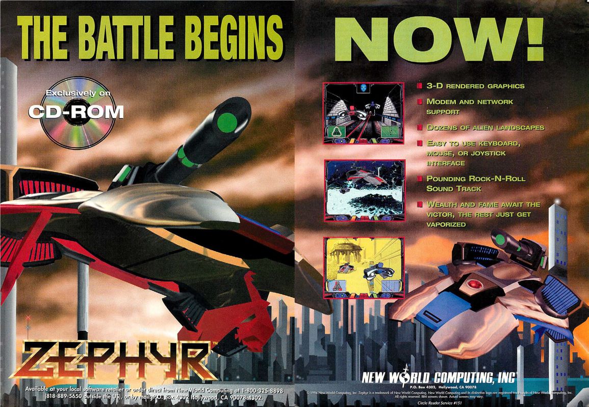 Zephyr Magazine Advertisement (Magazine Advertisements): Computer Gaming World (US), Issue 124 (November 1994)