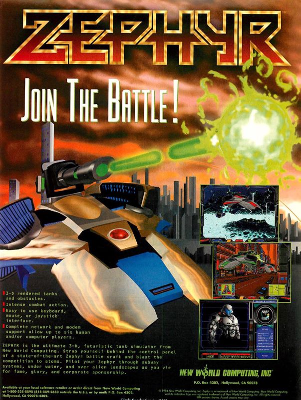 Zephyr Magazine Advertisement (Magazine Advertisements): Computer Gaming World (US), Issue 07/1994