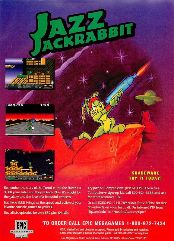 Jazz Jackrabbit Magazine Advertisement (Magazine Advertisements): Computer Gaming World (US), Issue 123 (October 1994)