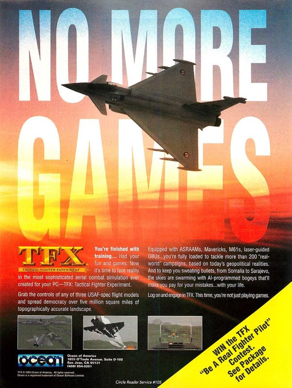 TFX Magazine Advertisement (Magazine Advertisements): Computer Gaming World (US), Number 114 (January 1994)