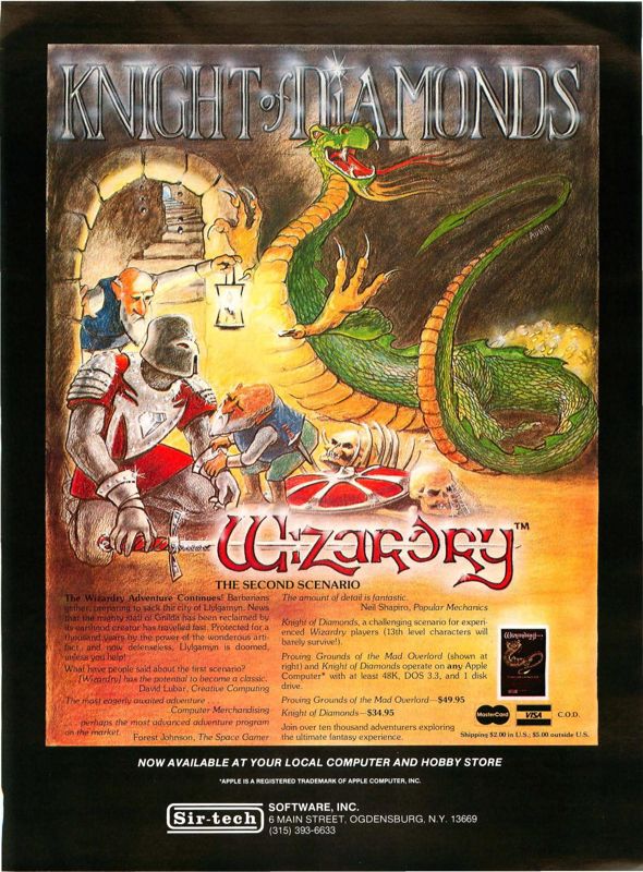 Wizardry: Knight of Diamonds - The Second Scenario Magazine Advertisement (Magazine Advertisements): SoftSide (United States) Issue 32 (August 1982)