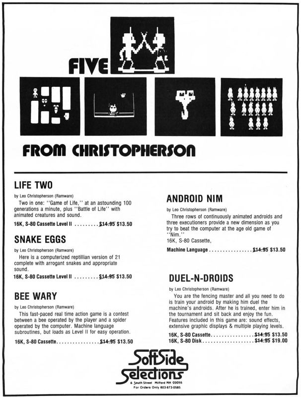 Duel-N-Droids Magazine Advertisement (Magazine Advertisements): SoftSide (United States) Volume 4 Number 12 (September 1981)