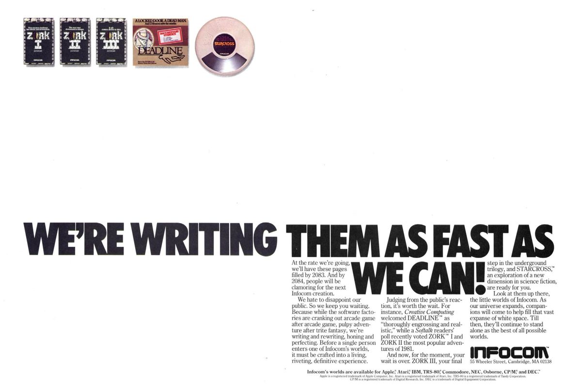 Deadline Magazine Advertisement (Magazine Advertisements): Softline (United States) Volume 2 Number 1 (September 1982)