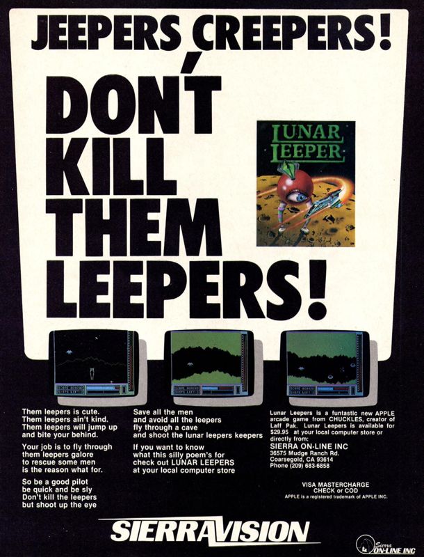 Lunar Leeper Magazine Advertisement (Magazine Advertisements): Softline (United States) Volume 2 Number 2 (November 1982)
