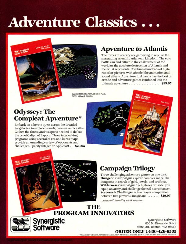 Apventure to Atlantis Magazine Advertisement (Magazine Advertisements): Softline (United States) Volume 2 Number 3 (January 1983)