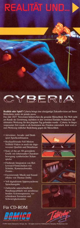 Cyberia Magazine Advertisement (Magazine Advertisements): ASM (Germany), Issue 01/1995 Part 2