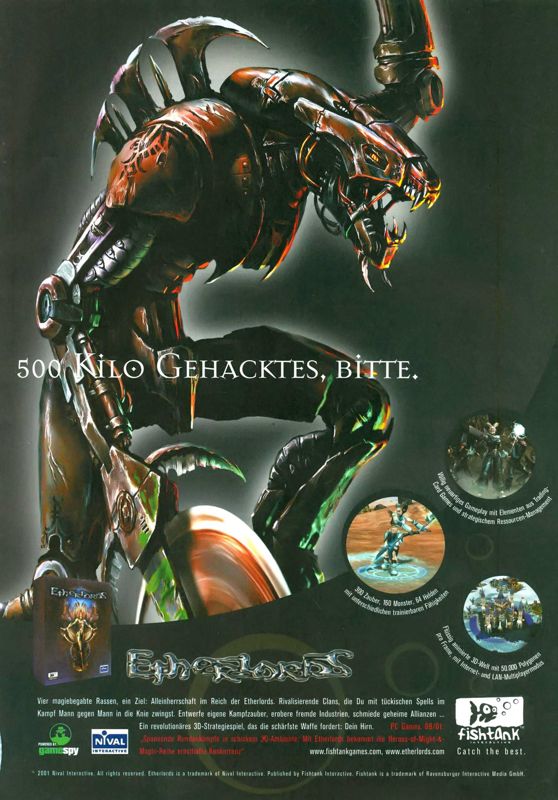 Etherlords Magazine Advertisement (Magazine Advertisements): PC Games (Germany), Issue 12/2001