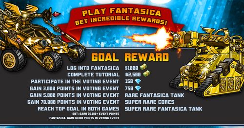 Super Battle Tactics Screenshot (Super Battle Tactics and Fantastica cross over event): Image of the goals and the rewards