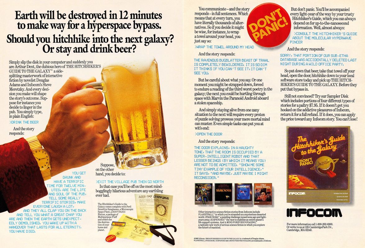 The Hitchhiker's Guide to the Galaxy Magazine Advertisement (Magazine Advertisements): Compute! (USA), Issue 65 (October 1985)