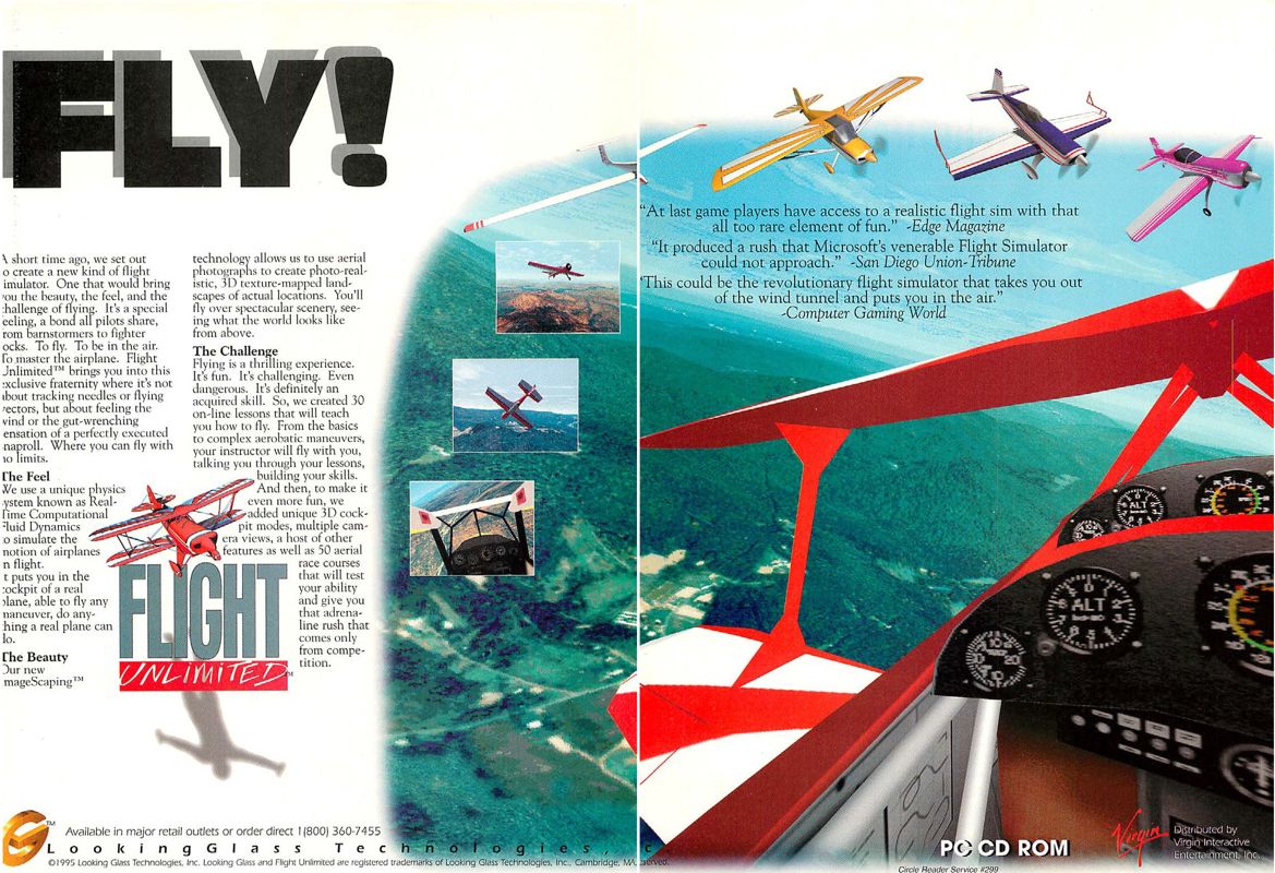 Flight Unlimited Magazine Advertisement (Magazine Advertisements): Computer Gaming World (US), Issue 129 (April 1995)