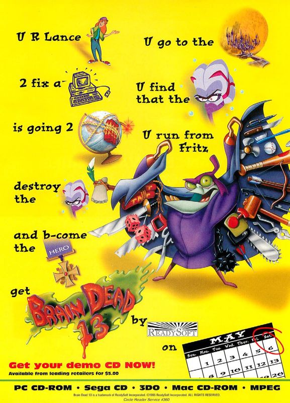 Brain Dead 13 Magazine Advertisement (Magazine Advertisements): Computer Gaming World (US), Issue 129 (April 1995)