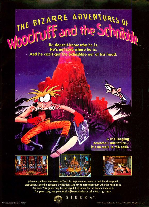 The Bizarre Adventures of Woodruff and the Schnibble Magazine Advertisement (Magazine Advertisements): Computer Gaming World (US), Issue 129 (April 1995)
