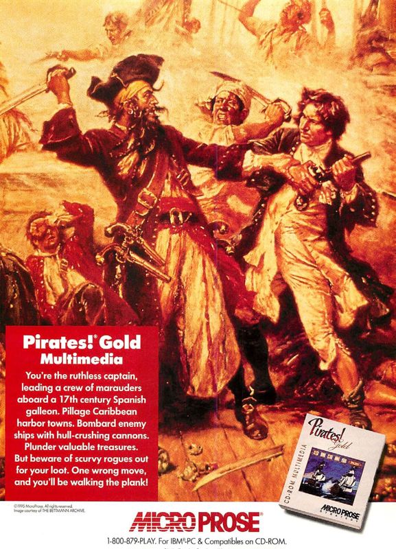 Pirates! Gold Magazine Advertisement (Magazine Advertisements): Computer Gaming World (US), Issue 129 (April 1995)