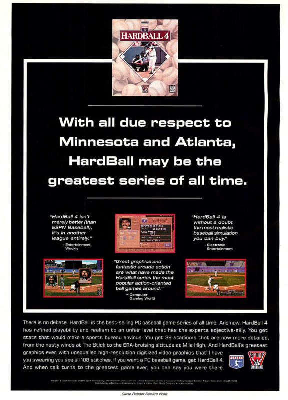 HardBall 4 Magazine Advertisement (Magazine Advertisements): Computer Gaming World (US), Issue 130 (May 1995)