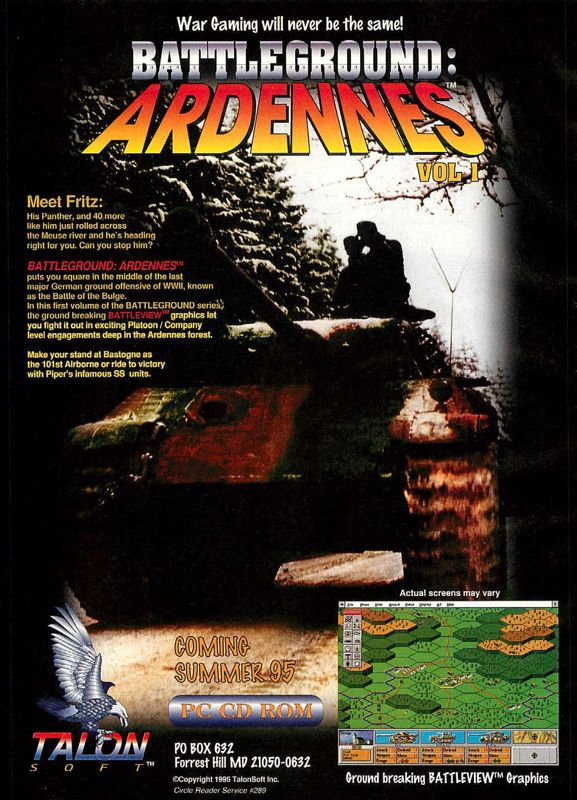 Battleground: Ardennes Magazine Advertisement (Magazine Advertisements): Computer Gaming World (US), Issue 130 (May 1995)