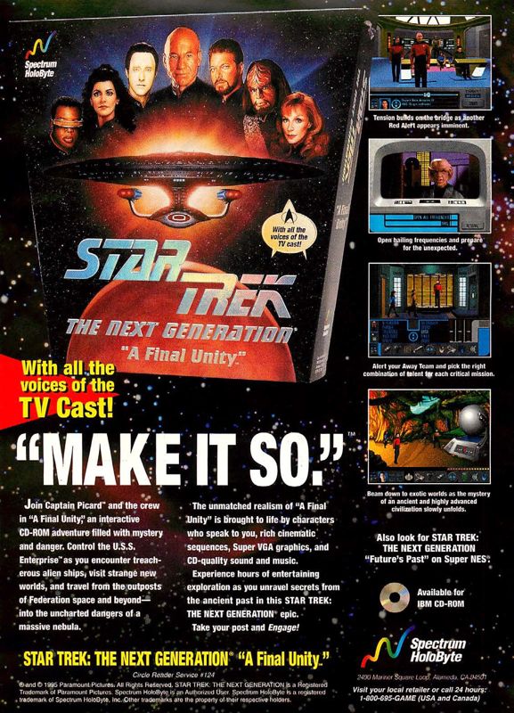 Star Trek: The Next Generation - "A Final Unity" Magazine Advertisement (Magazine Advertisements):<br> Computer Gaming World (US), Issue 131 (June 1995)