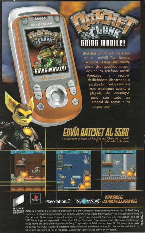 Ratchet & Clank: Going Mobile! Manual Advertisement (Game Manual Advertisements): On the back of Ratchet: Deadlocked manual (Spanish version)