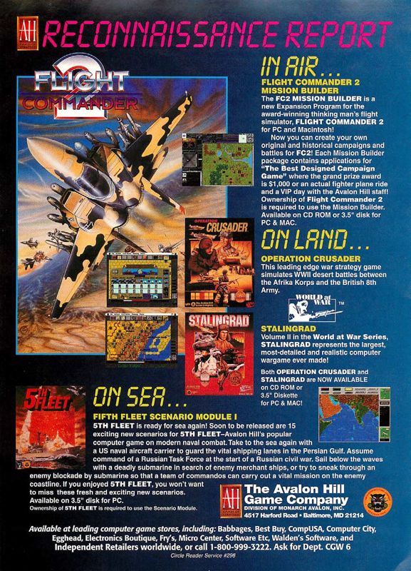 Flight Commander 2: Mission Builder Magazine Advertisement (Magazine Advertisements): Computer Gaming World (US), Issue 131 (June 1995)