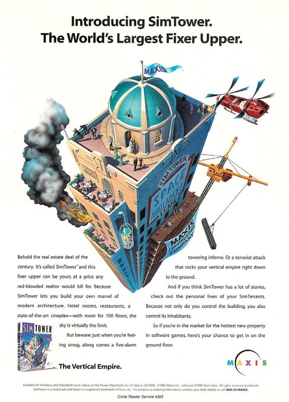 SimTower: The Vertical Empire Magazine Advertisement (Magazine Advertisements): Computer Gaming World (US), Issue 130 (May 1995)