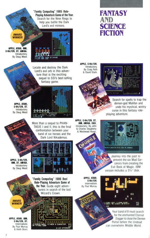 Phantasie II Catalogue (Catalogue Advertisements): SSI Catalog (Fall 1988 / Winter 1989)