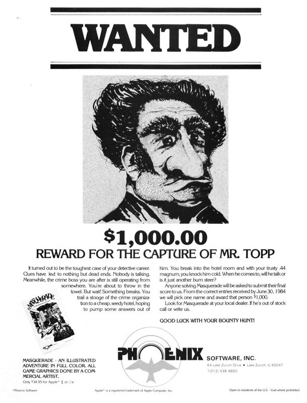 Masquerade Magazine Advertisement (Magazine Advertisements): Softline (United States) Volume 3 Number 1 (November - December 1983)