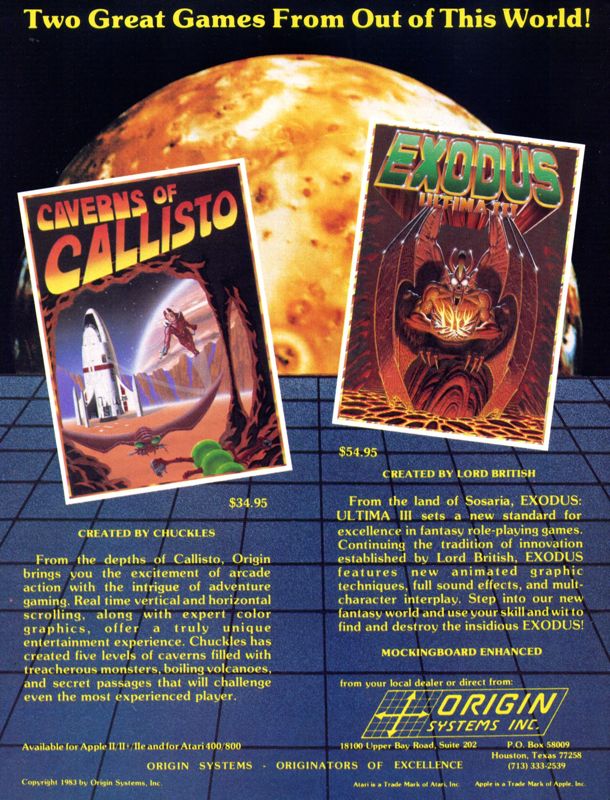 Exodus: Ultima III Magazine Advertisement (Magazine Advertisements): Softline (United States) Volume 3 Number 1 (November - December 1983)