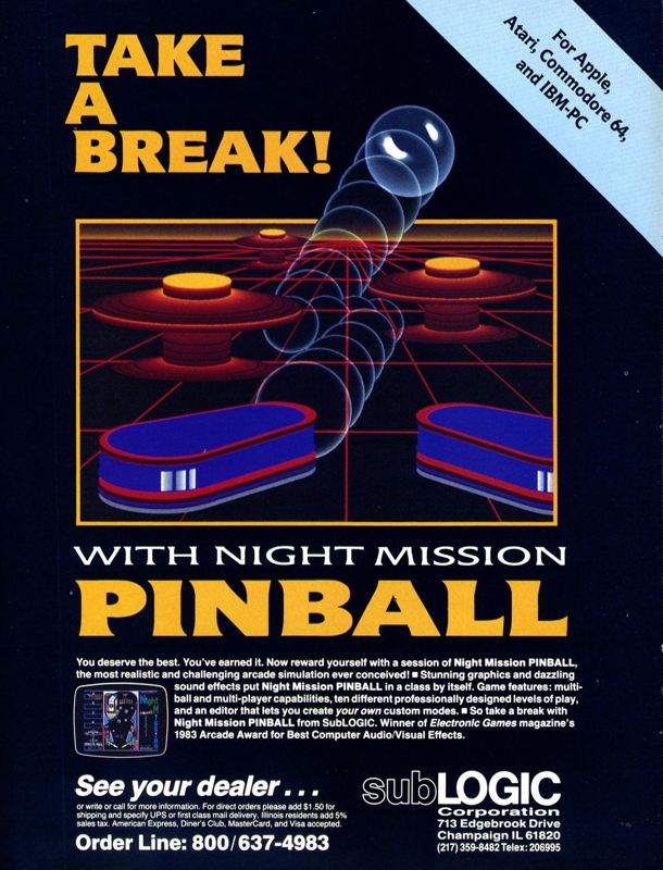 Night Mission Pinball Magazine Advertisement (Magazine Advertisements): Softline (United States) Volume 3 Number 1 (November - December 1983)