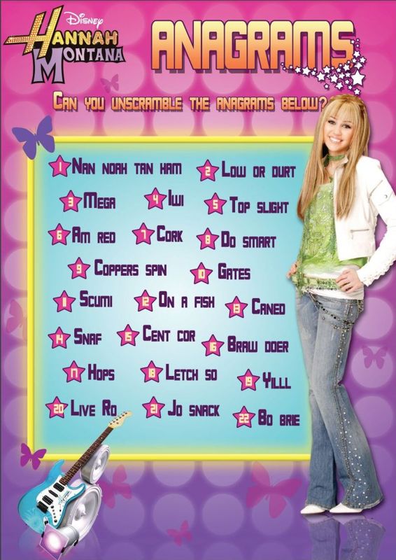 Hannah Montana: Spotlight World Tour Other (Girl Talk: Awesome (2008)): The Hannah Montana printable Anagrams puzzle