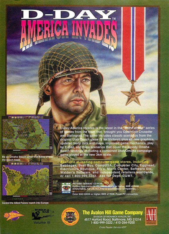 D-Day: America Invades Magazine Advertisement (Magazine Advertisements): Computer Gaming World (US), Issue 132 (July 1995)