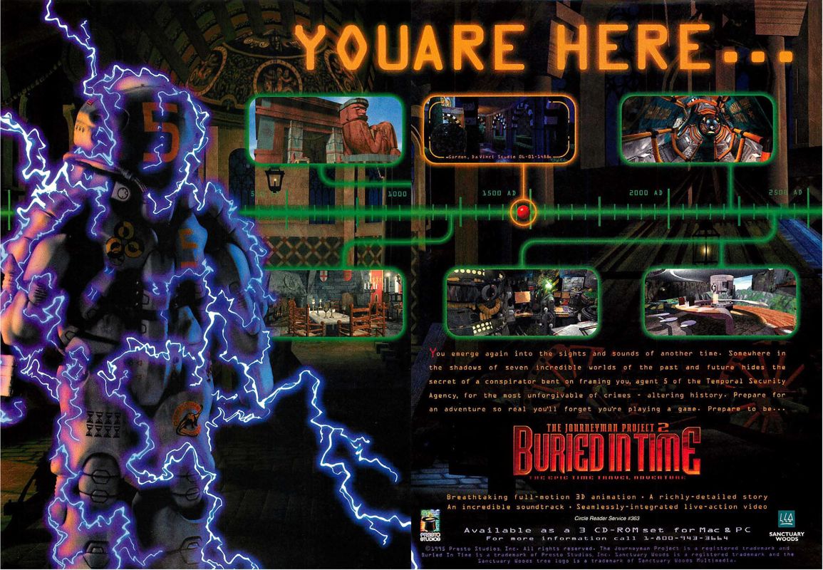 The Journeyman Project 2: Buried in Time Magazine Advertisement (Magazine Advertisements): Computer Gaming World (US), Issue 132 (July 1995)