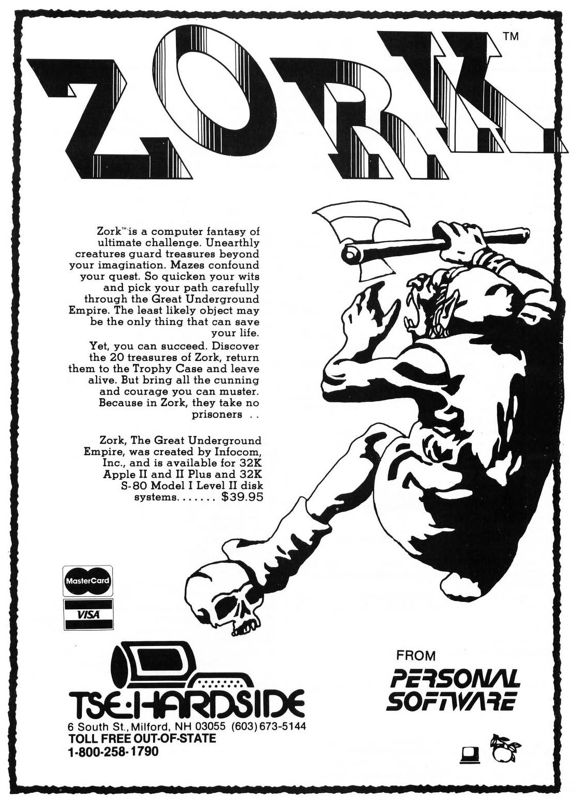Zork: The Great Underground Empire Magazine Advertisement (Magazine Advertisements): SoftSide (United States) Volume 3 Number 7 (April 1981)